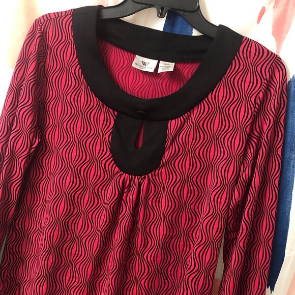 Worthington Black and Pink Abstract Print Keyhole Blouse Size Small - Picture 2 of 11